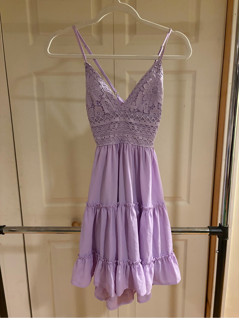 Lavender Lace Tiered Midi Dress - Pink Lily